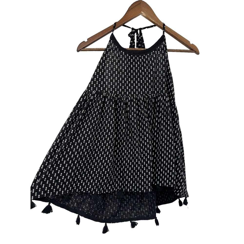 A.n.a. Black ikat Tassels Hem Tie Back Spaghetti Strap Tank festival beachy boho